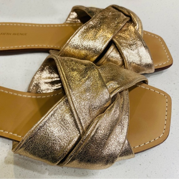 *SOLD* Saks 5th Avenue Gold Glitter Criss Cross Slip On Sandals Women’s 8.5 - Picture 5 of 7